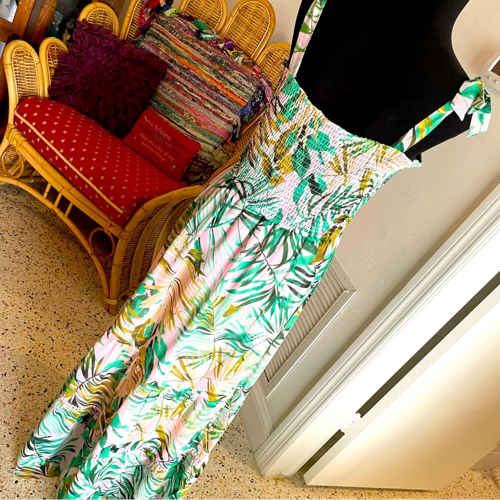 Adyson Parker Maxi Lined Sundress! Pink Palm Frond Print! NEW! Size 10 - Picture 6 of 14